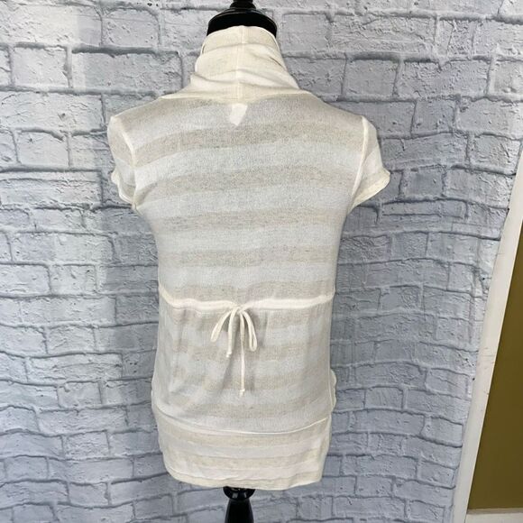 Wet seal open front short sleeve stripe cardigan w/cinch waist cream sz XS - Picture 4 of 9